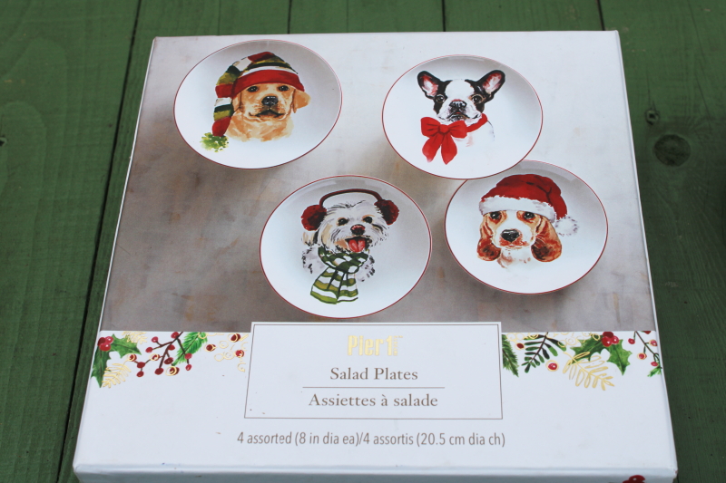 photo of Pier 1 Christmas puppies holiday salad or dessert plates dogs in winter hats!  #2